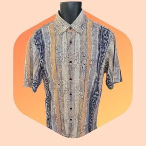 BASSIRI MEN'S CASUAL ABSTRACT SHORT SLEEVE SHIRT. GOLD TAUPE TAN GRAY. 1050